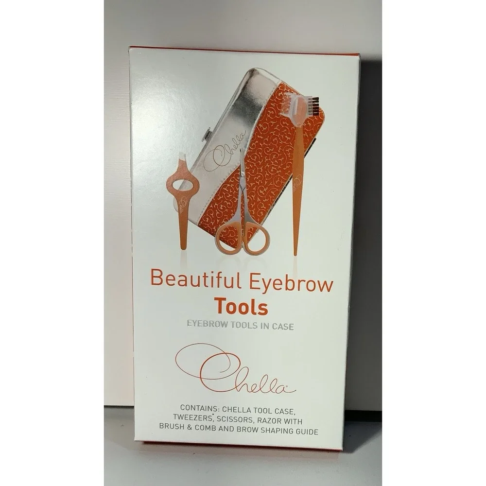 Brow Tool Kit Tweezers, Scissors, Razor W/Brush & Comb Brow Shaping Guide Chella